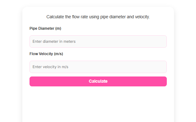 "Volume Flow Calculator with pipe diameter and velocity inputs."