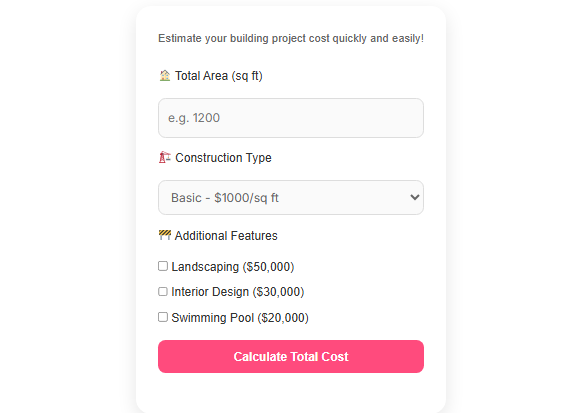How to use the Build Cost Calculator to estimate construction cost quickly.