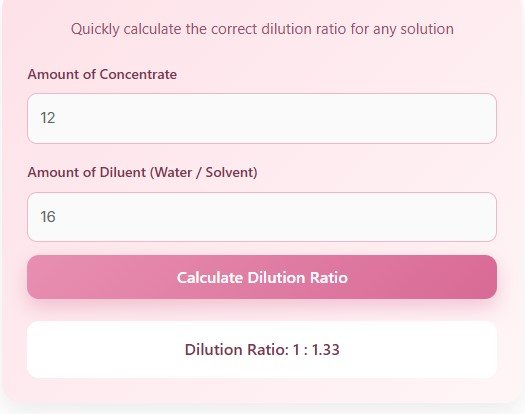 Dilution Ratio Calculator – Accurate & Easy Solution Mixing Tool