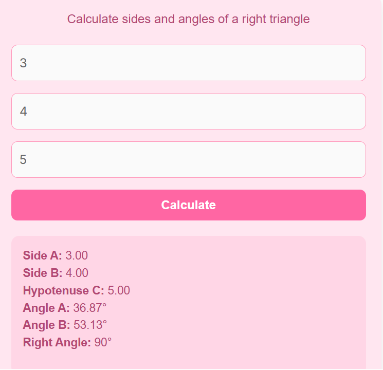 Right Triangle Side and Angle Calculator Online Geometry Tool