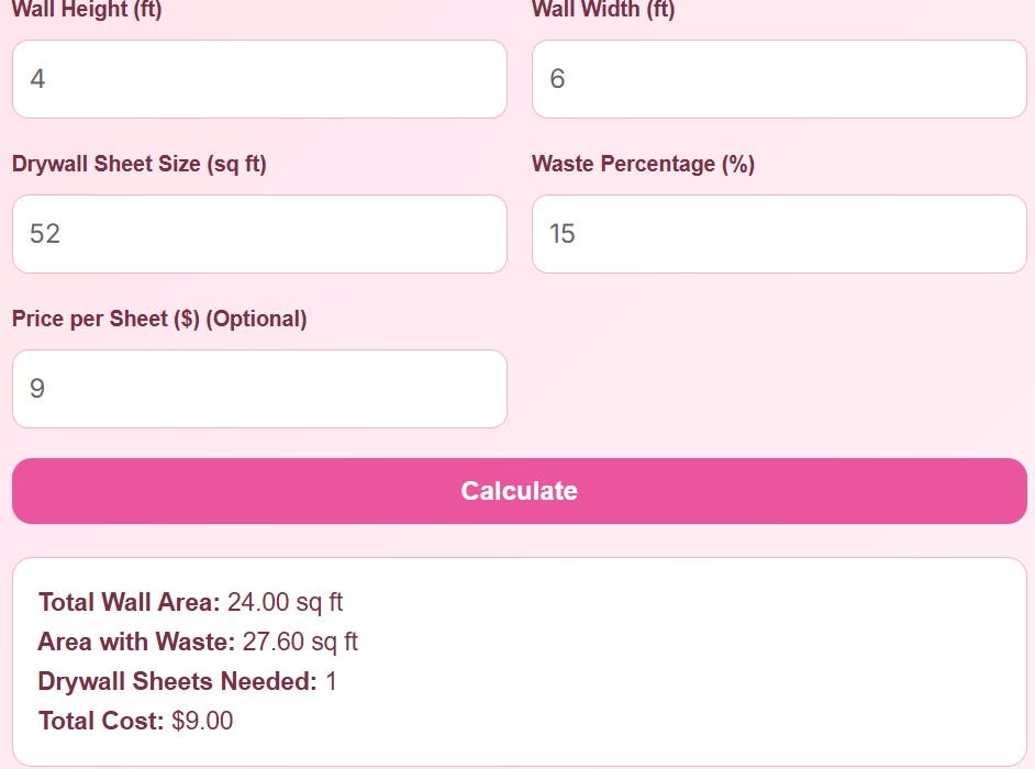 Drywall Calculator Instantly Calculate Sheets, Area & Cost Online