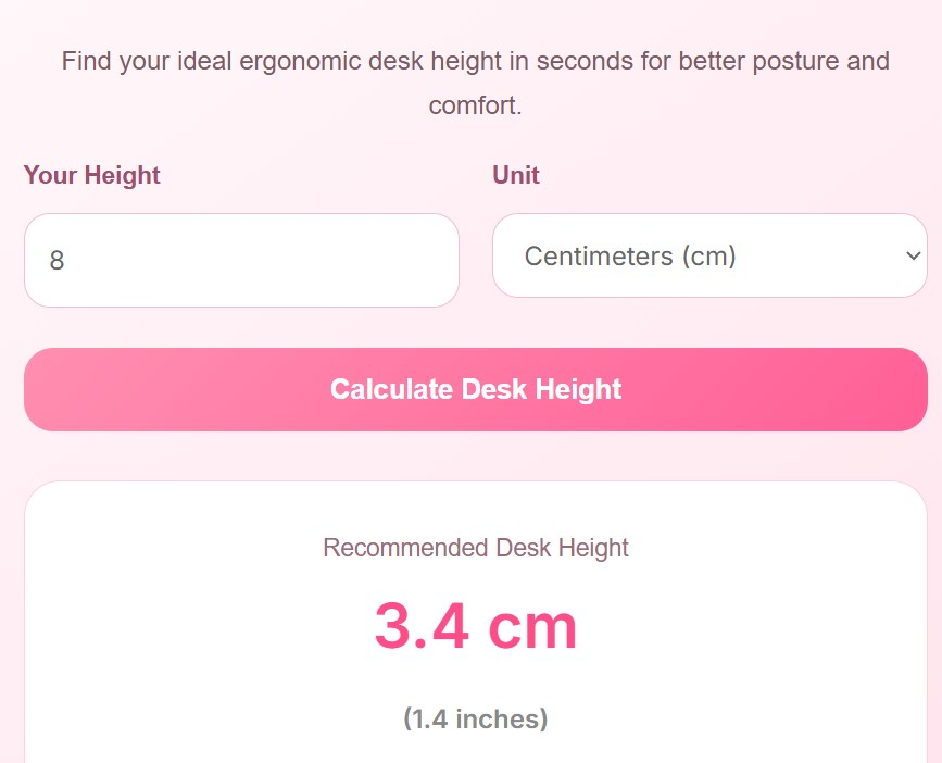Desk height calculator