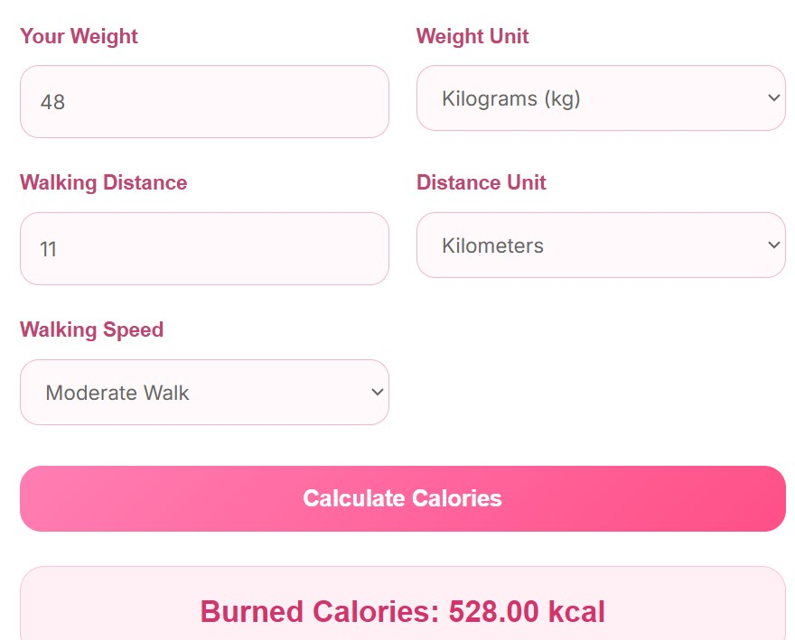 Walaking calories calculator